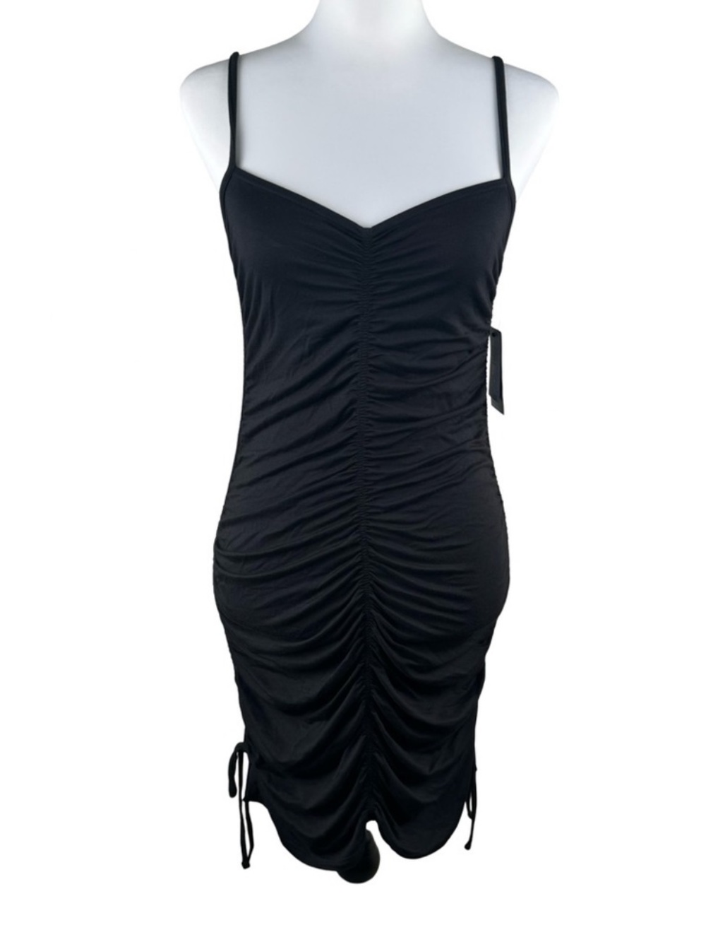 NWT Volcom Black Le Doja Chat Ruched Cocktail Tank Mini Dress Medium LBD Bodycon